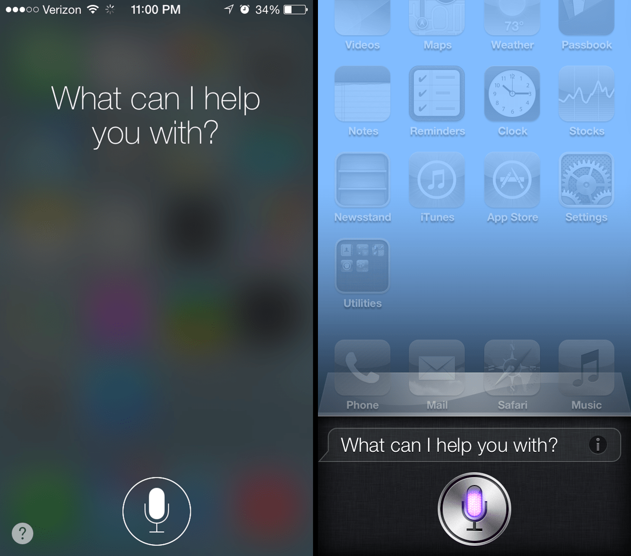 Siri界面：iOS7对比iOS6